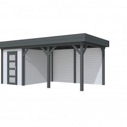 Hillhout Vuren Topvision Tuinhuis Kiekendief 200 x 300 cm. Met Luifel 400 cm. Met Enkele Deur, Wanden Antraciet, Basis Lichtgrijs