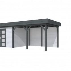 Hillhout Vuren Topvision Tuinhuis Parelhoen 400 x 300 cm. Met Luifel 400 cm. Met Dubbele Deur, Wanden Antraciet, Basis Lichtgrijs