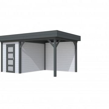 Hillhout Vuren Topvision Tuinhuis Kiekendief 200 x 300 cm. Met Luifel 300 cm. Met Enkele Deur, Wanden Antraciet, Basis Lichtgrijs