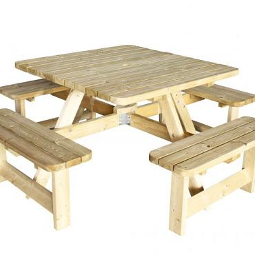 Picknicktafel Vierkant, 40 mm dik, bladmaat 115 x 115 cm.  1022808